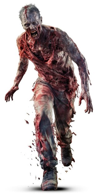 Foto zombie sanguinoso isolato su sfondo bianco
