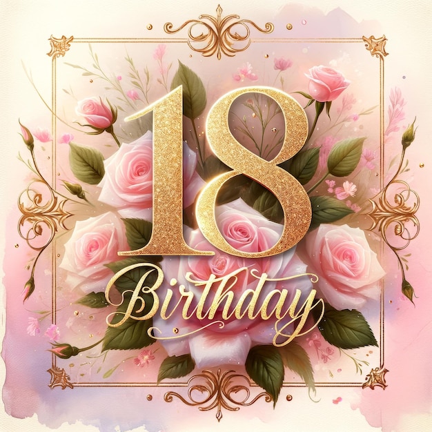 Photo blooming 18th birthday golden number roses elegance