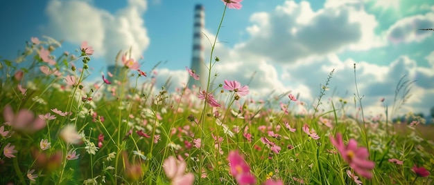 産業景観の中にく 発電所の野花の耐久性と美しさ