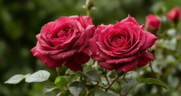 Blooming beauty A closeup of two vibrant red roses