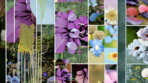 Foto bellezza fiorente collage di fiori e lussureggiante vegetazione