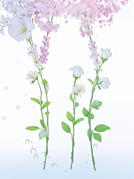 輝く 水 で 飾ら れ た 美しい 花 が  ⁇ い て い ます