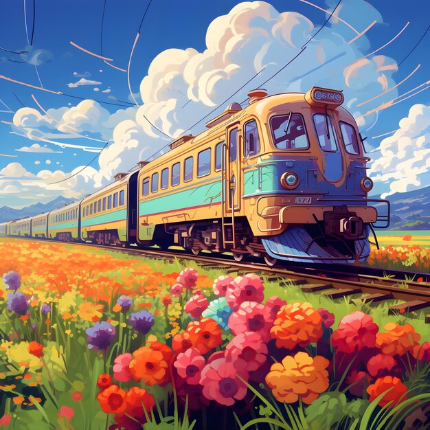 꽃이 피는 아름다움 스튜디오 지블리 열차 타기 꽃을 통해