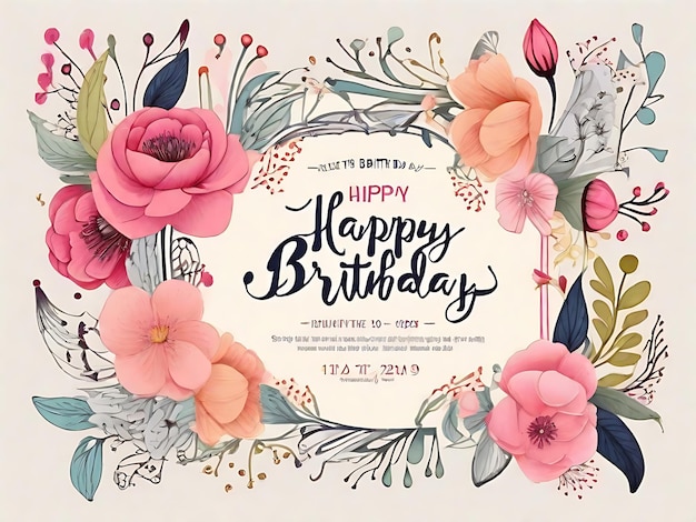 Blooming Birthday Bash HandDrawn Invitation Card with Cheerful Flowers