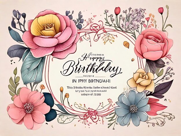 Blooming Birthday Bash HandDrawn Invitation Card with Cheerful Flowers