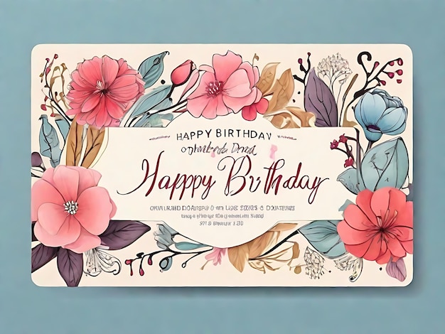 Photo blooming birthday bash handdrawn invitation card with cheerful flowers