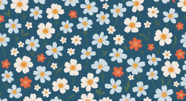 Blooming Bliss Cute Small Flowers on Blue Background Stock Illustration