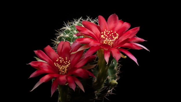 Blooming Cactus Flowers Lobivia Hybrid Red Color