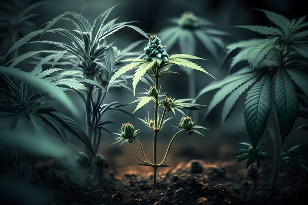 Blooming Cannabis Plant in Artistic Scale