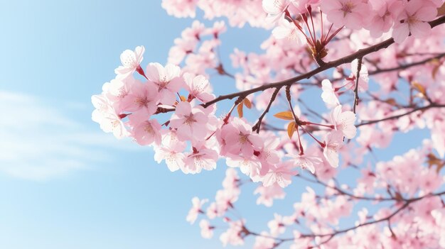 맑고 푸른 하늘을 배경으로 활짝 핀 벚꽃나무