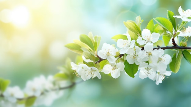 柔らかい緑の背景の枝にく桜の花