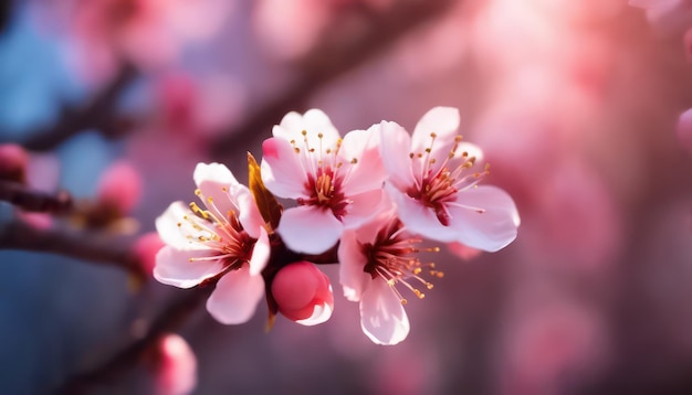 Photo blooming cherry blossoms in soft light