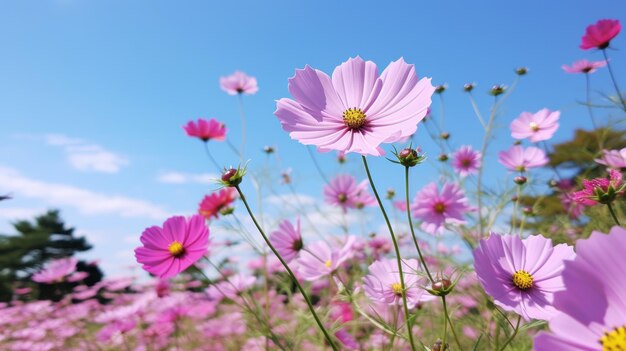 Blooming Cosmos Fields A Graceful Display Of Pink And Purple Flowers