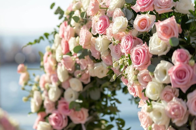 Photo blooming decoration of wedding arch with roses