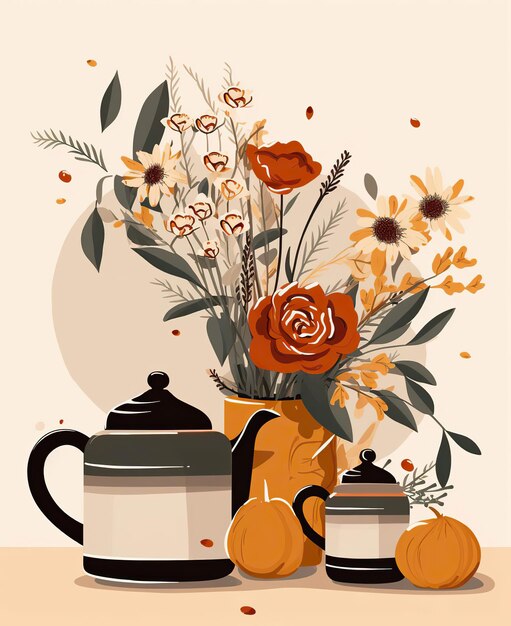 Photo blooming elegance a floral arrangement with a teapot