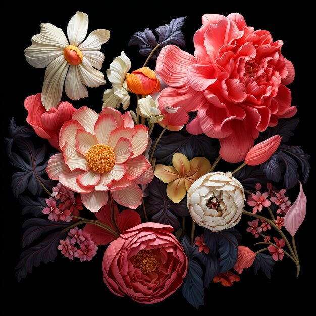 Blooming Elegance Flowers Unveiled on a Black Canvas