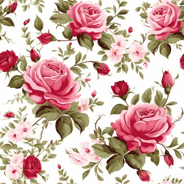 Blooming in elegance white background with roses pattern