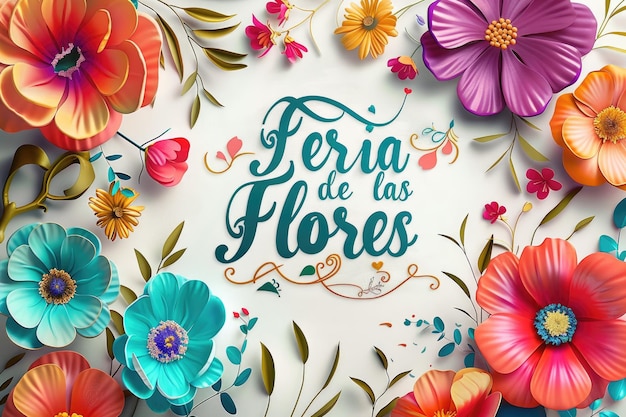 Foto festa in fiore feria de las flores evidenziata in mezzo a una rivolta di fiori colorati testo che si fonde armoniosamente con il paesaggio floreale gioia e splendore