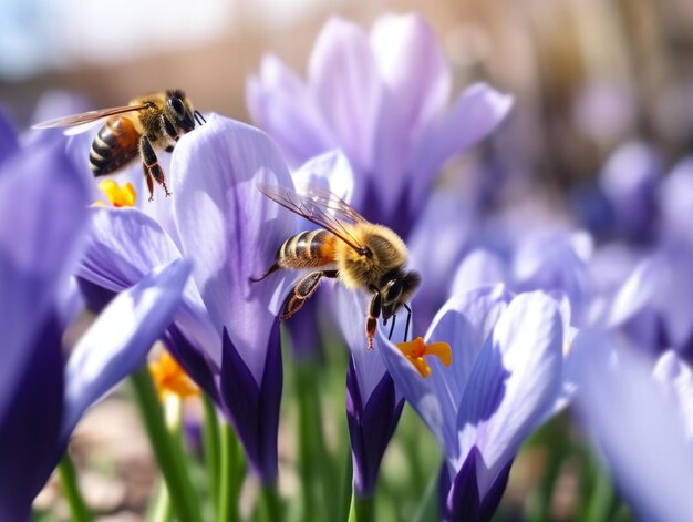 Blooming field of flowers attracting bees for pollination