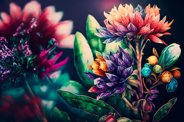 Photo blooming flower painting botanical backgroundgenerative ai