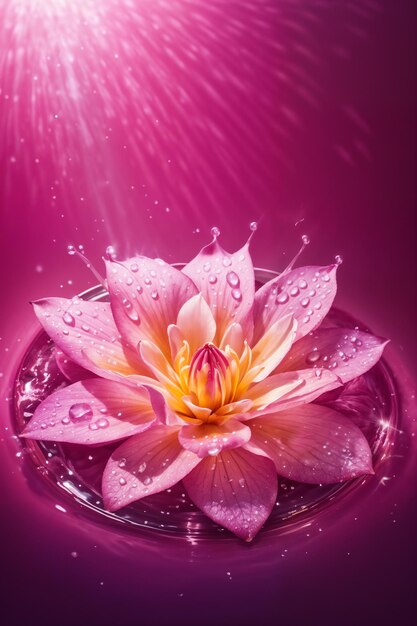 Blooming flower in a water abstract pink background