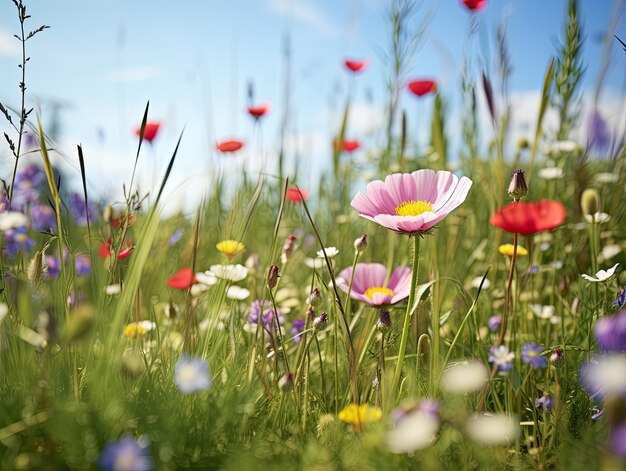 Photo blooming flowers field