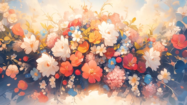 blooming flowers illustration in summer