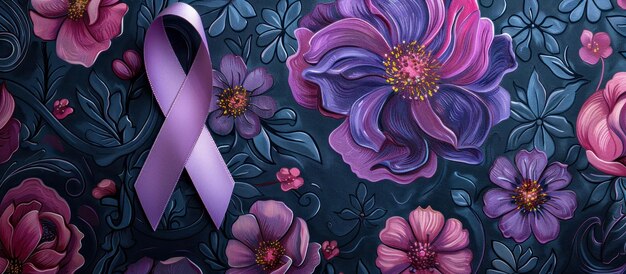 Blooming Flowers With Purple Ribbon