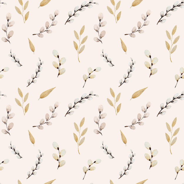 Blooming fluffy willow branches seamless pattern