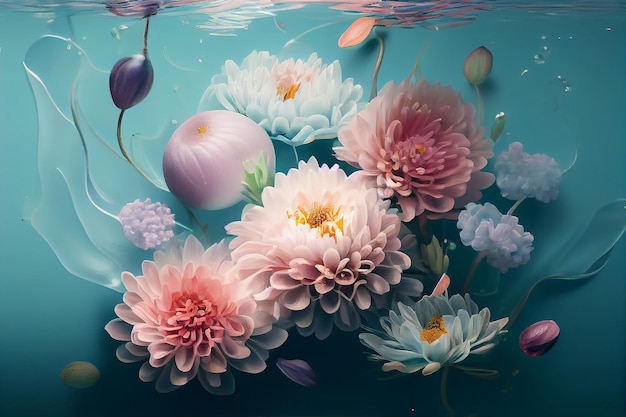 blooming fresh flowers underwater sea