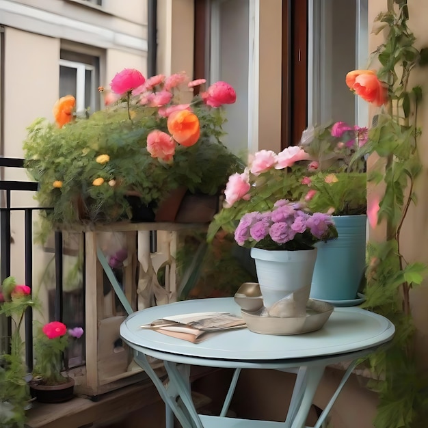 blooming garden on a small balcony AI