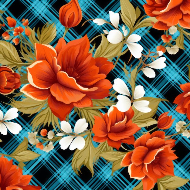 Blooming harmony crafting a flawless floral tartan pattern