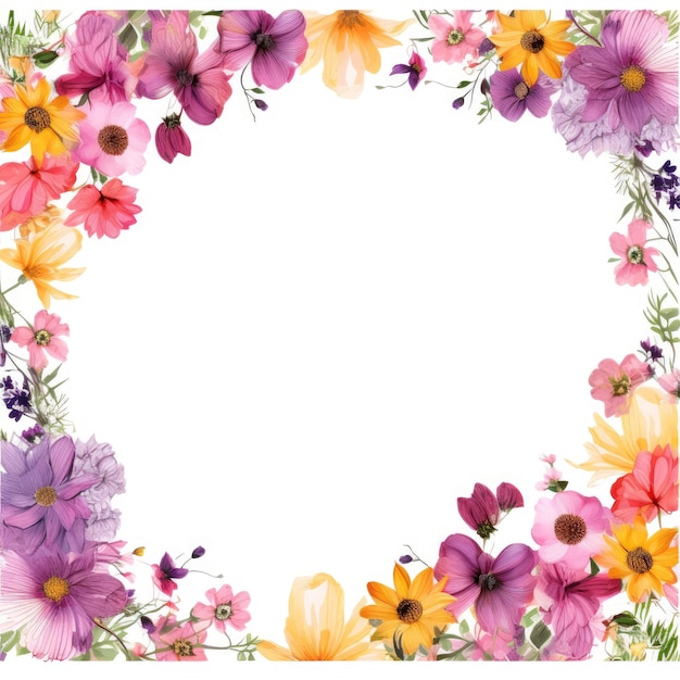 Blooming Kaleidoscope A Captivating Frame of Wildflowers on an Isolated White Background