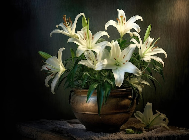 写真 リリウム・ロングフローラム (lilium longiflorum) はイースター・リリー (easter lily) とも呼ばれる植物です