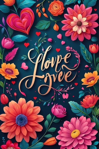 Blooming Love Vibrant Flowers and Elegant Typography in a Captivating Valentines Poster Generative AI Art