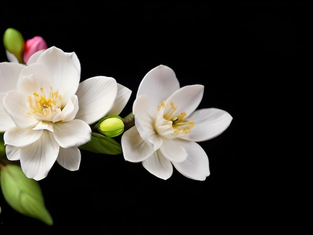 Photo blooming magnolia flowers isolated on black background ai image