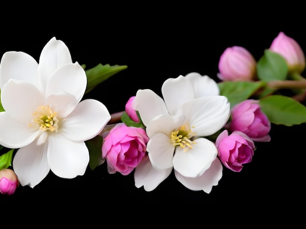 Photo blooming magnolia flowers isolated on black background ai image