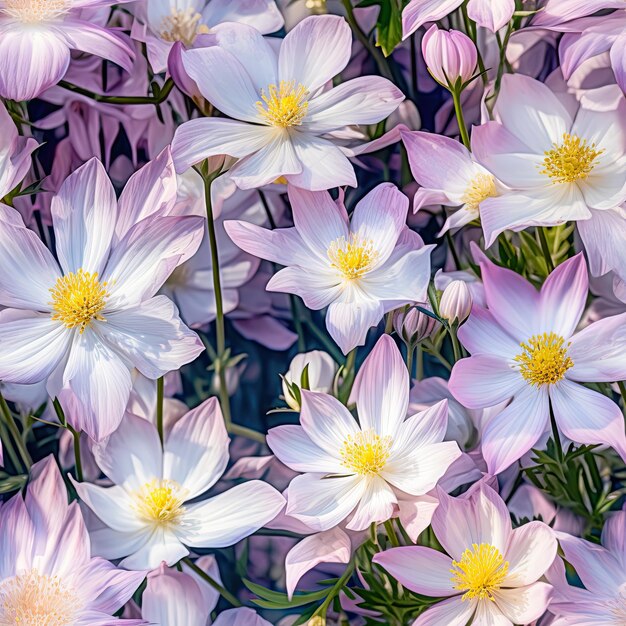 Blooming Nemorosa or Thimbleweeds Spring Flowers in Sunlight Anemone Nemorosa