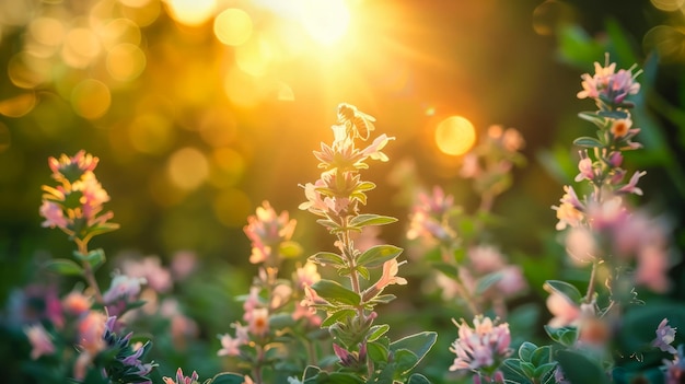 Blooming oregano honey bee on the inflorescences AI generated