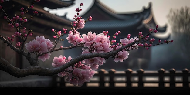 Blooming pink peach blossom the posture of the tree is beautiful the pink peach blossom