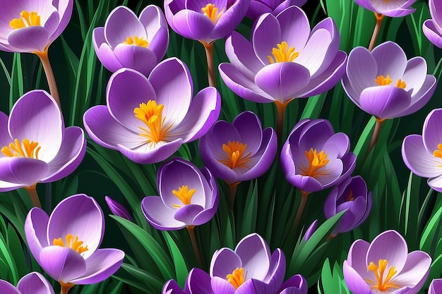 Цветущие фиолетовые цветы крокуса в мягком фокусе в солнечный весенний день