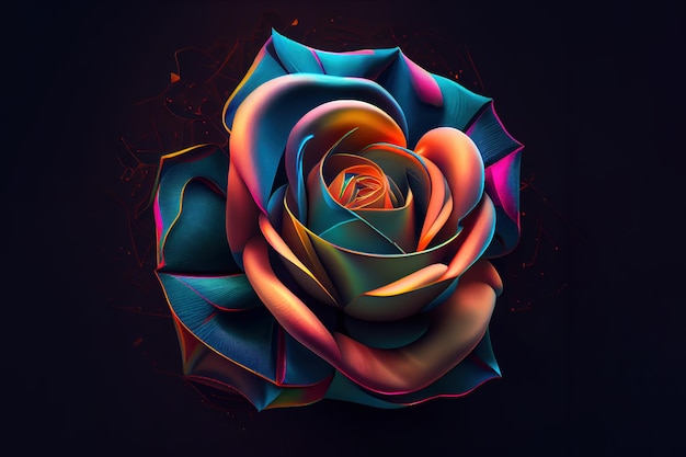 Photo blooming rainbow rose with water drops generative ai