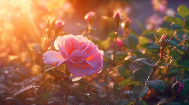 Blooming rose flower in fabulous garden