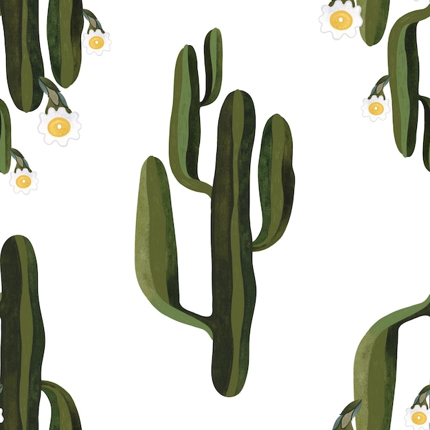 Photo blooming saguaro cactus seamless watercolor pattern for wrapping paper wallpaper and textiles