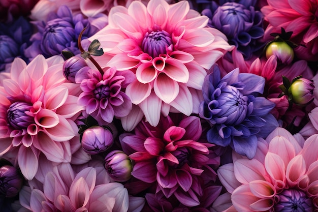 Фото Цветущий спектр завораживающий крупный план захватывает фиолетовые и розовые цветы в поразительном 32 аспекте ра