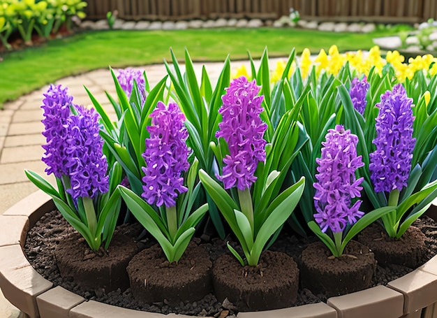 Photo blooming spring hyacinths flowers plant in garden