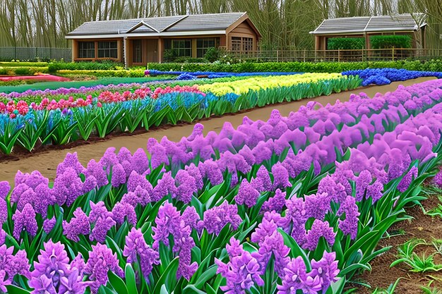 Blooming spring hyacinths flowers plant in garden