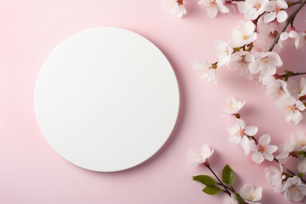 Blooming Spring Showcase Trendy White Circle Podium Mockup voor productpresentatie