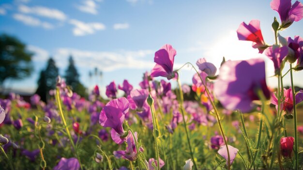 Blooming Sweet Pea Fields A Botanical Abundance Of Purple And Pink Flowers