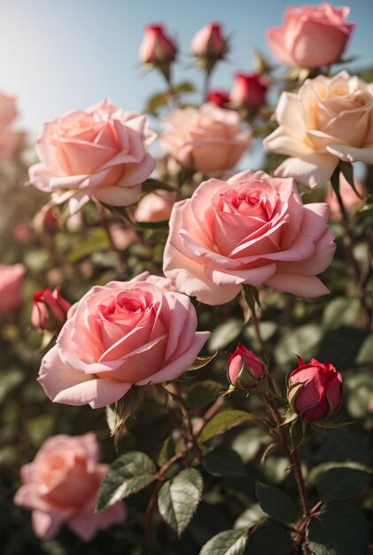 A blooming sweet roses with sunlight background